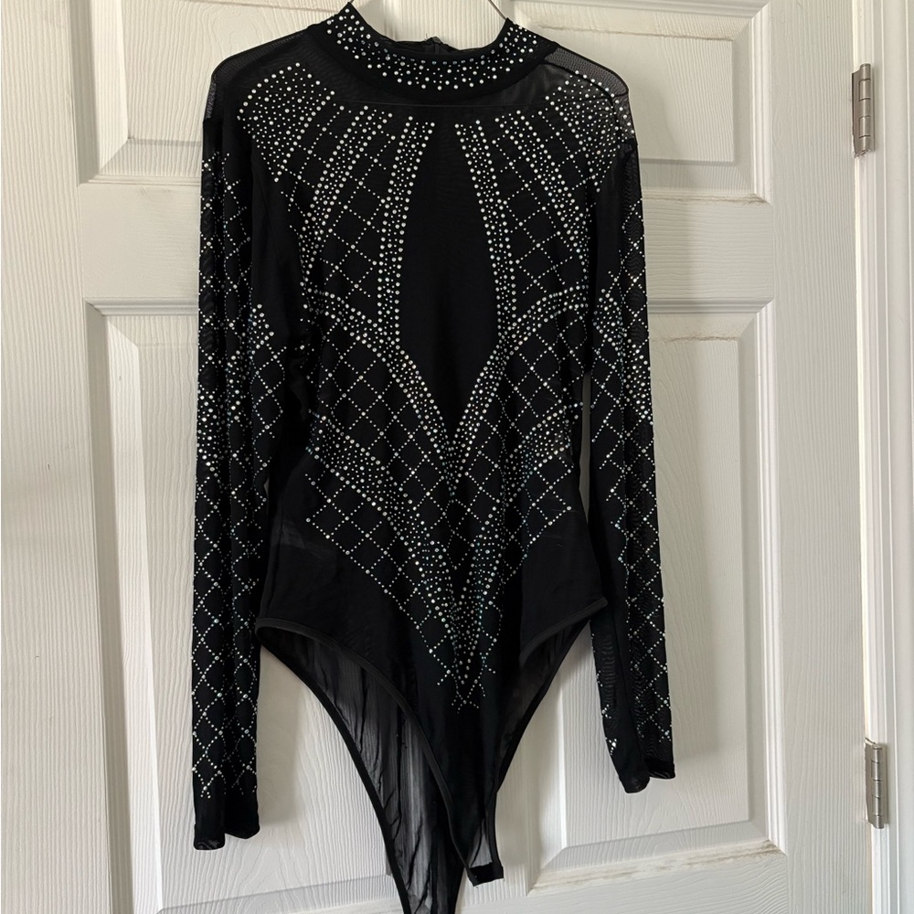 Elegant Black Studded Bodysuit
